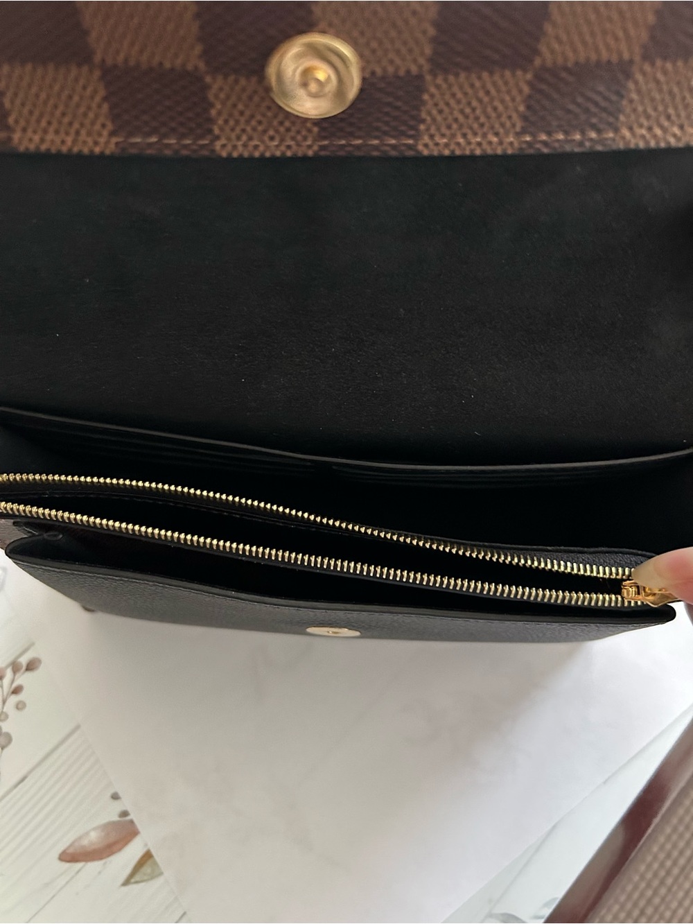 Louis Vuitton Damier Ebene Chain Wallet in Brown and Black - Picture 9 of 10